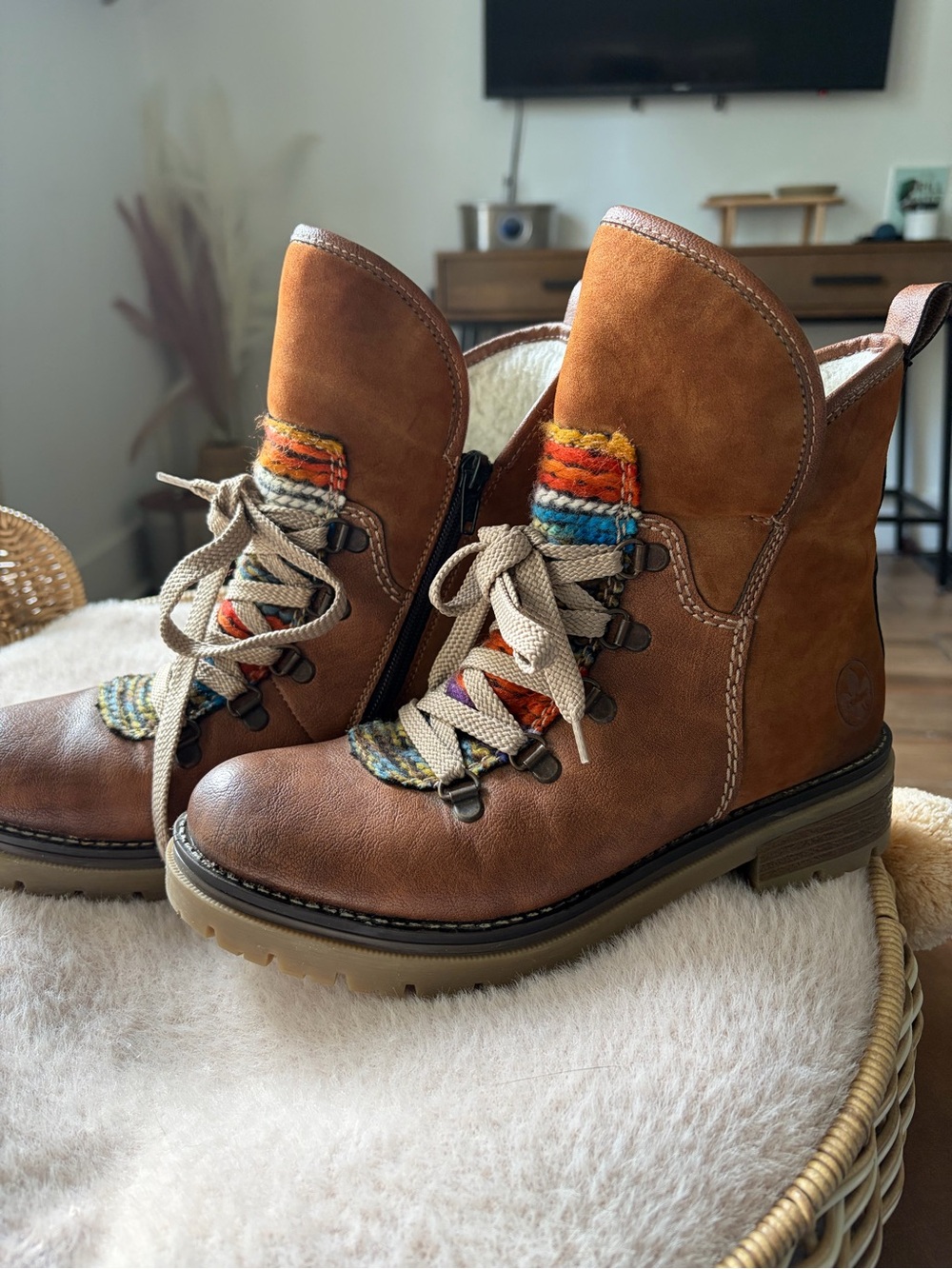 Rieker Peggy 33 Brown Multicolor Knit Ankle Boots US 6.5 approx